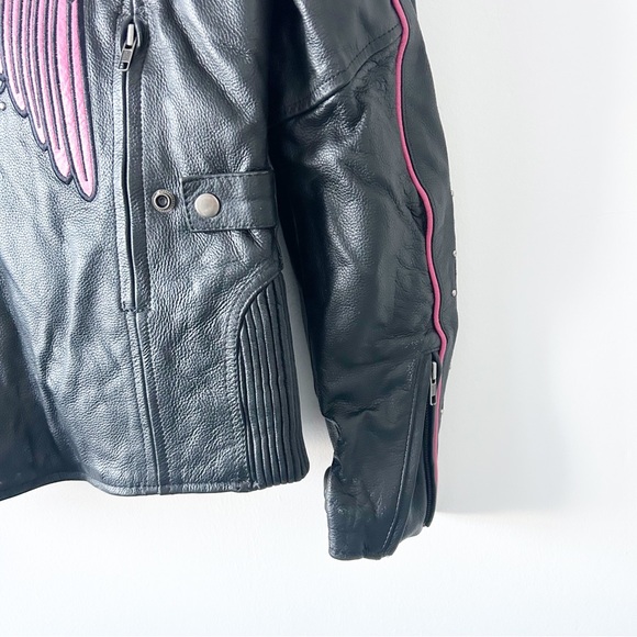 Vintage Renegade Classics Leather Hot Pink Wings Black Biker Moto Jacket Small - Picture 14 of 16
